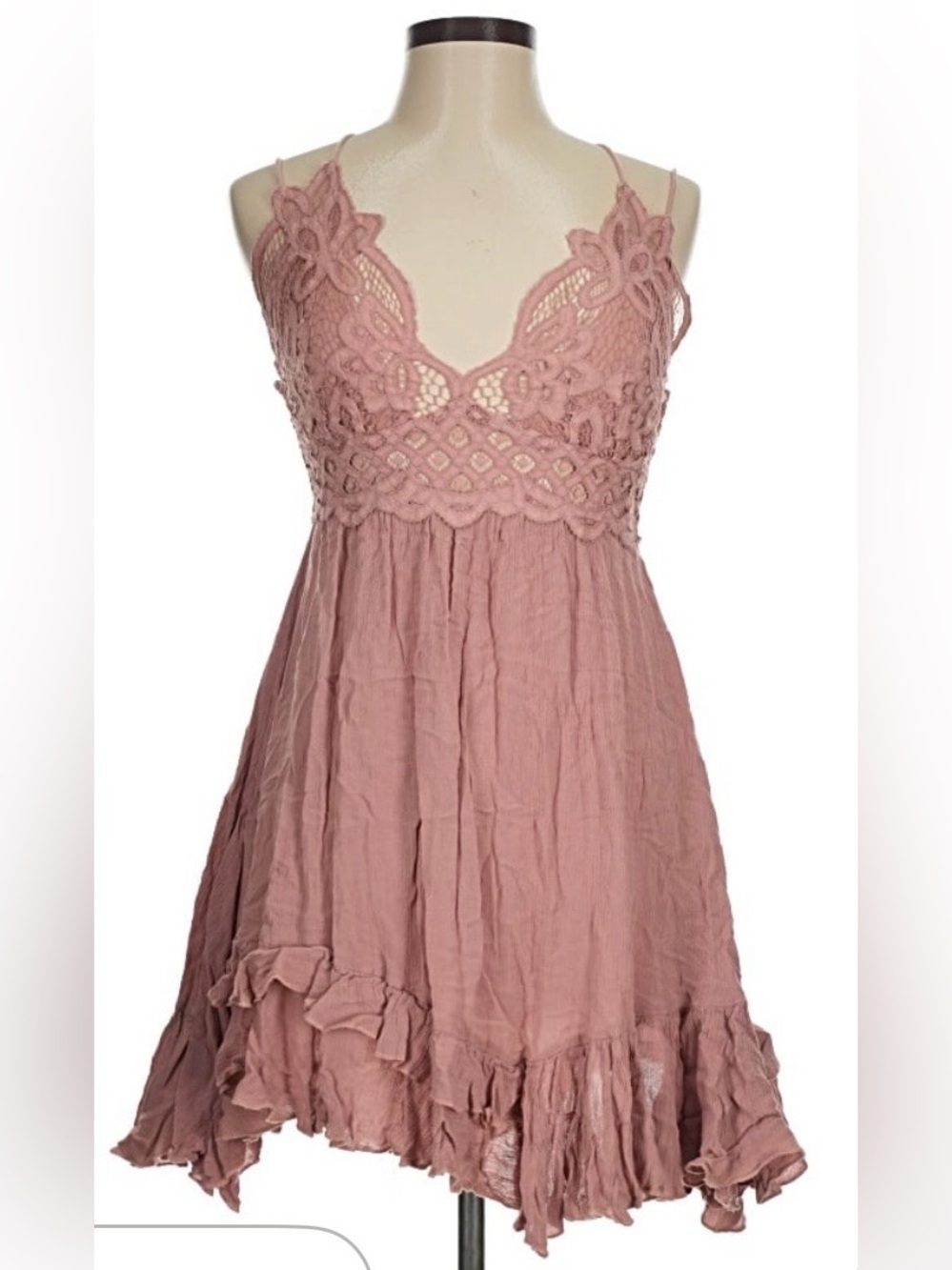 FP ONE Free People Mauve Lace-Trim Cocktail Slip Dress Medium